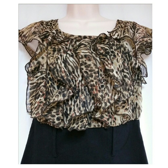 Dress Barn Leopard Ruffle Top Dress Petite Size 8 - Picture 2 of 5